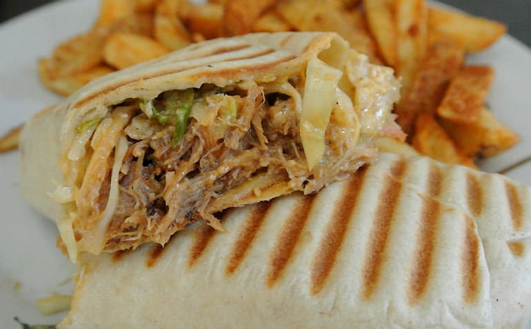 Percys bbq takeaway Milton Keynes review pulled pork wrap with slaw chips