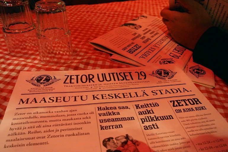 Helsinki Zetor bar menu