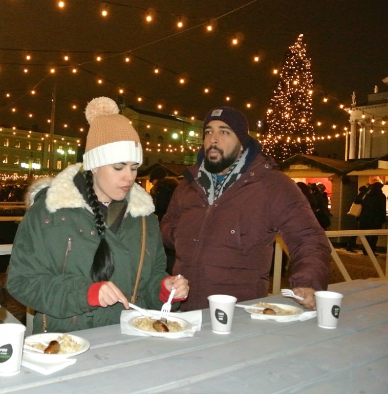 Helsinki christmas market sausage sauerkraut