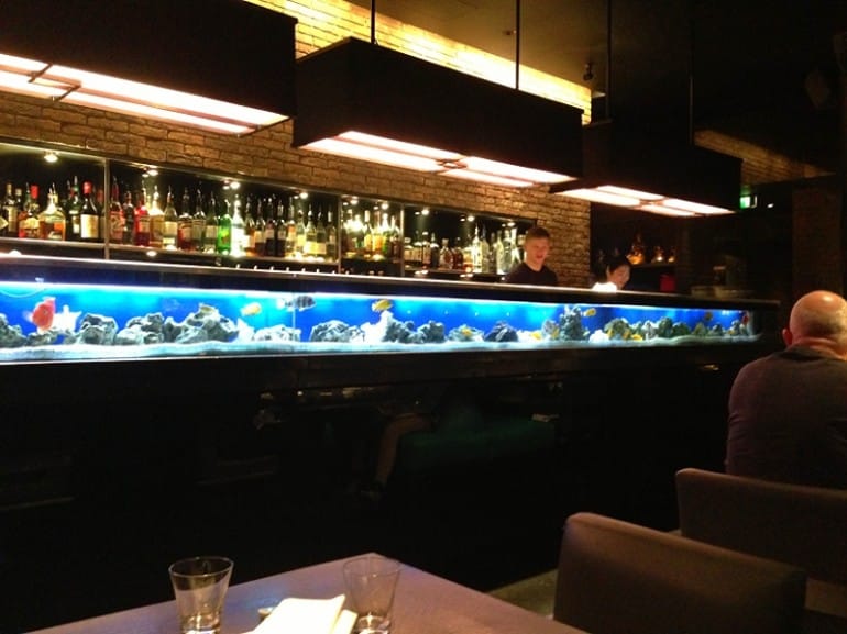 Yauatcha dim sum Soho London aquarium bar