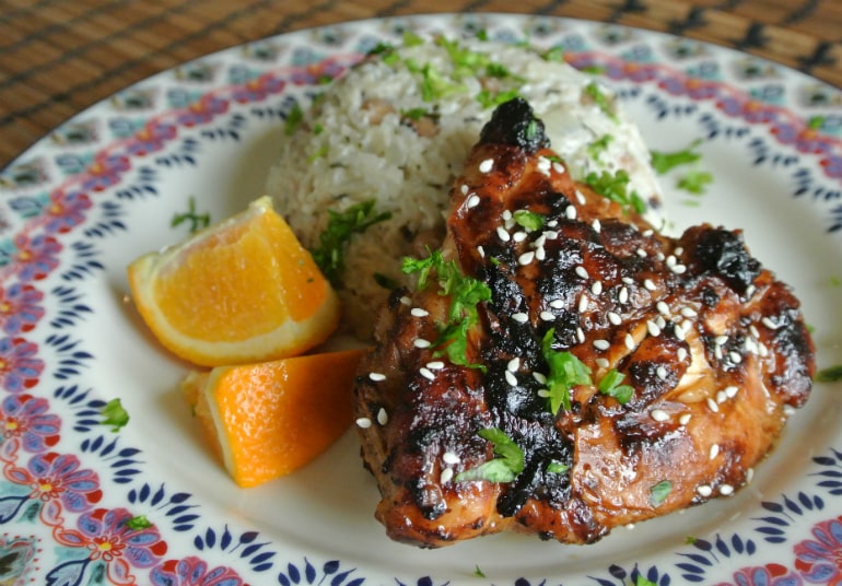 Sticky ginger chicken recipe with coconut rice dinner