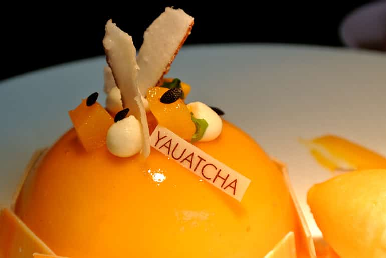 Yauatcha City Broadgate Circle London Review mango dome dessert