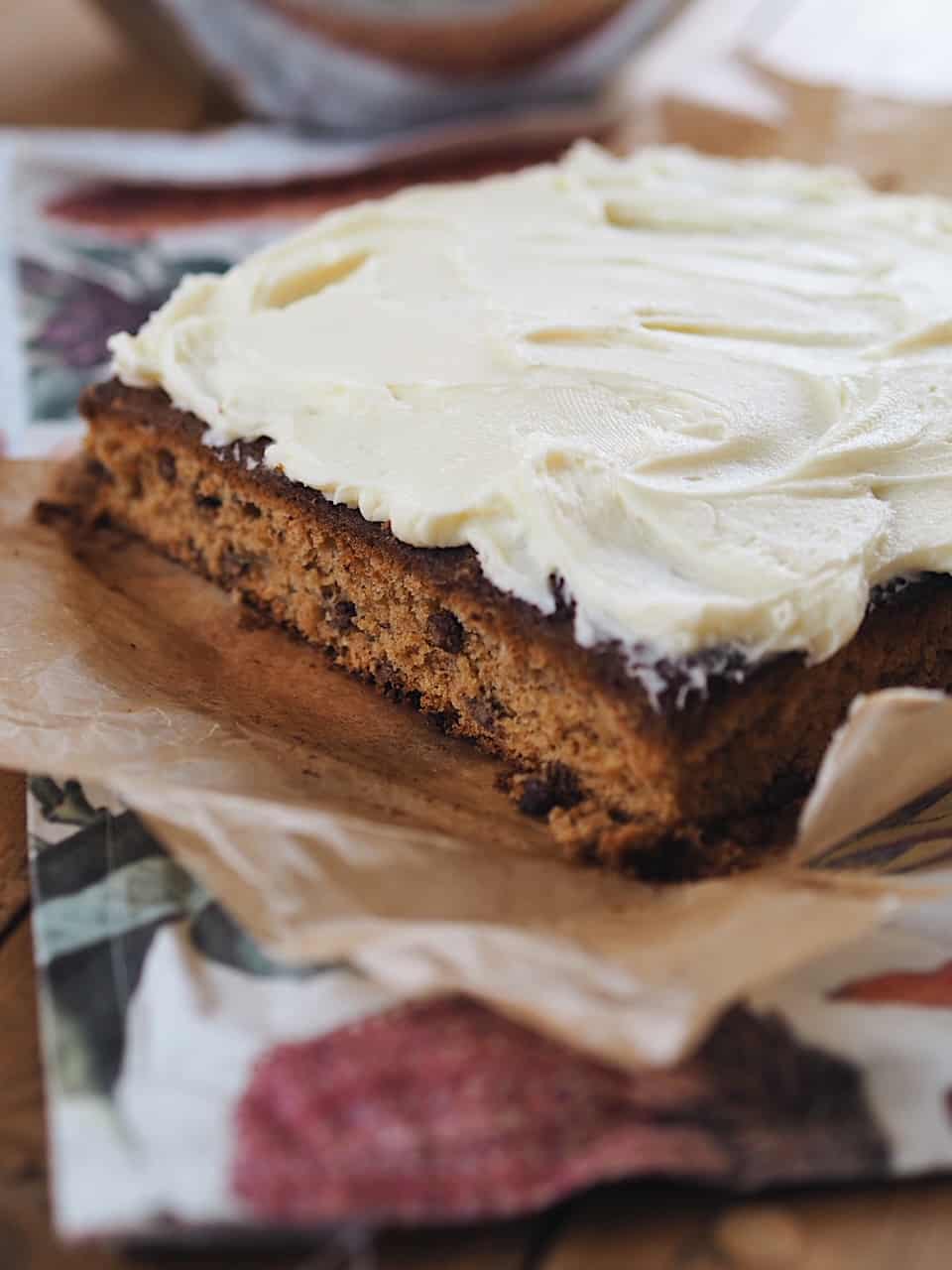 Chocolate Chip Traybake With Vanilla Frosting Girl Eats World